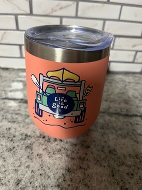 Life Is Good Coral Travel Tumbler with Jeep Graphic